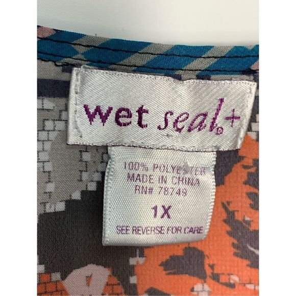 Wet Seal Women's Floral V Neck Tie Balloon Sleeve Blouse Multicolor Size 1X - Picture 6 of 8